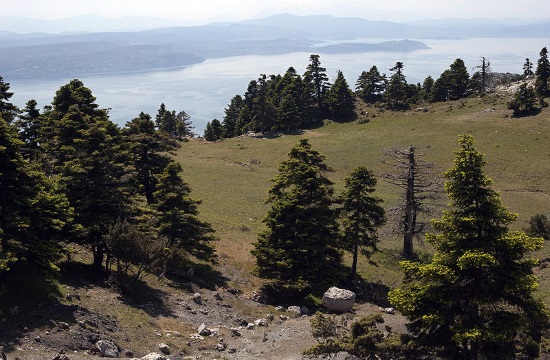 Lakes in old mines area create stunning Alpine landscape in Evia, Greece