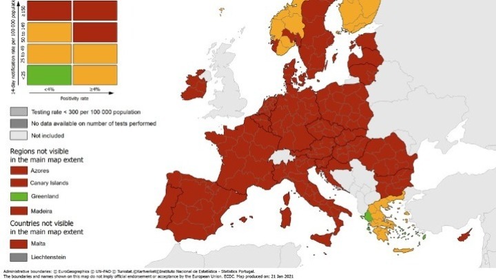 Greece still the only EU country with 'green' zones on ECDC Covid-19 map