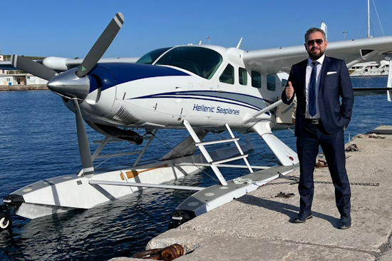 Greek Deputy Transport Minister flies in first test seaplane flight from Lavrio port