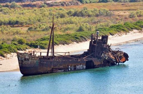 Drone footage captures spooky Greek shipwreck