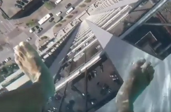 Bottomless sky-pool on the 40th storey in scary video