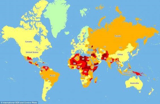 Guide maps of the most dangerous countries in the world for tourists