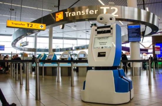 KLM Spencer robot guides passengers around Amsterdam's Schiphol Airport