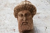 Hermes head, part of Herma column unearthed  during roadworks in Athens