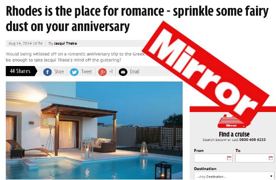 Η Μirror προβάλλει τη Ρόδο ως ρομαντικό προορισμό για ζευγάρια