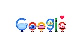 Τα γράμματα της Google φορούν μάσκα και κρατούν κοινωνική απόσταση